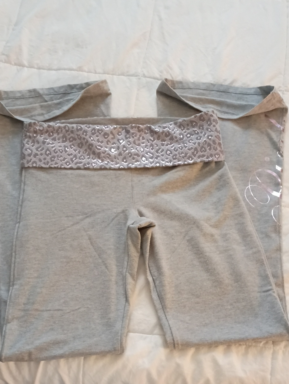 PINK Victoria's Secret Gray Fold-Over Waist Yoga Shorts with Leopard Shine